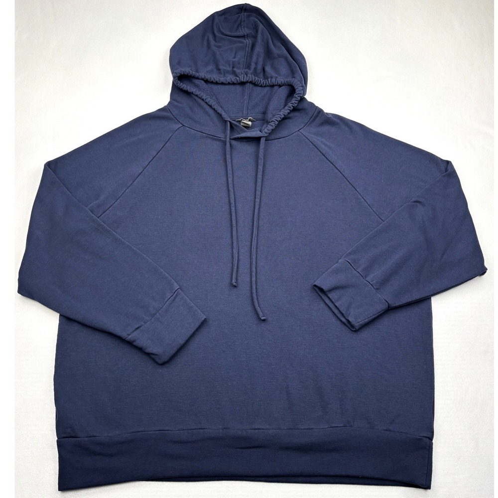 Eddie Bauer Hoodie Womens XL Navy Blue Soft Fleece Raglan Pullover Sweatshirt XL